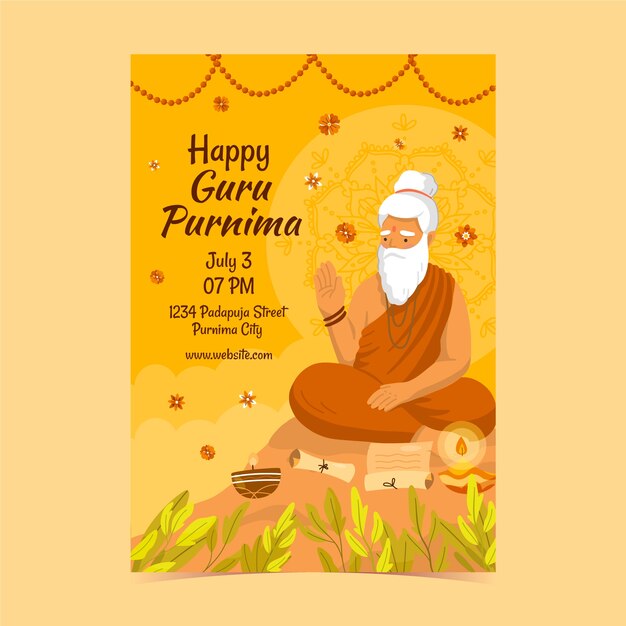 Free Vector flat vertical poster template for guru purnima celebration