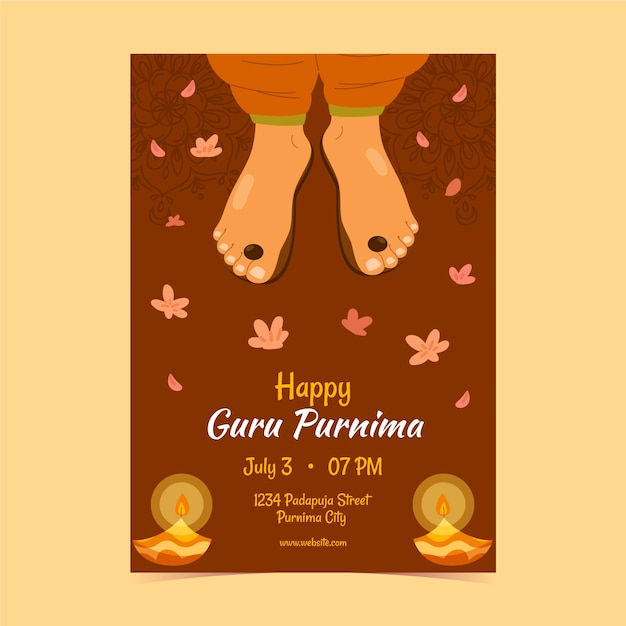 Flat vertical poster template for guru purnima celebration