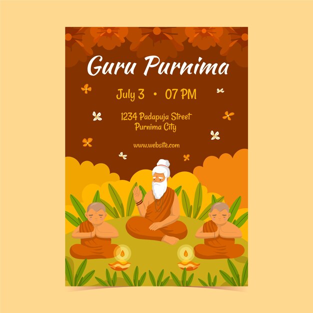 Free Vector flat vertical poster template for guru purnima celebration