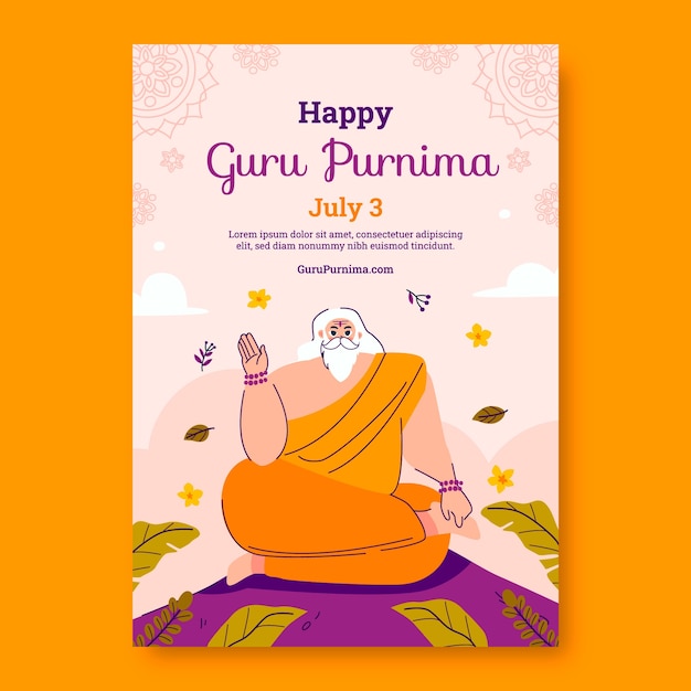 Free vector flat vertical poster template for guru purnima celebration