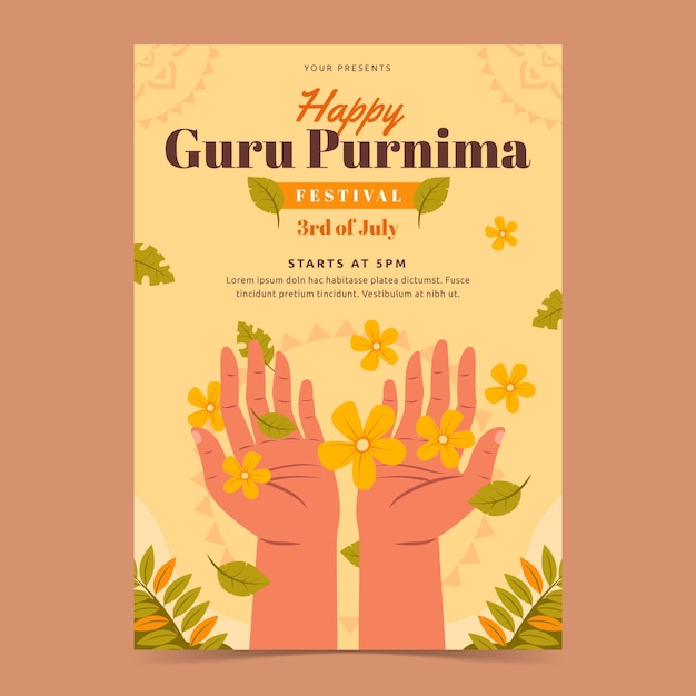 Flat vertical poster template for guru purnima worship