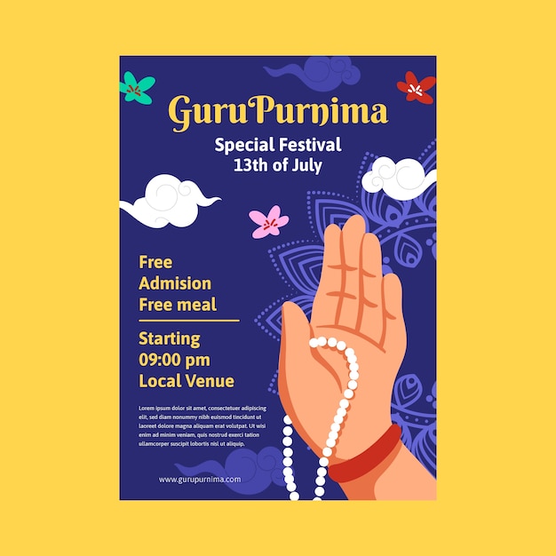 Flat vertical poster template for guru purnima