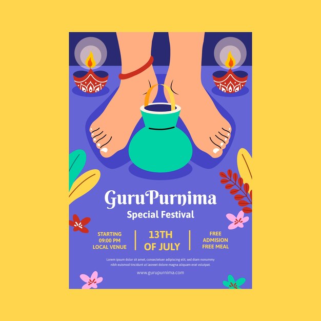 Flat vertical poster template for guru purnima