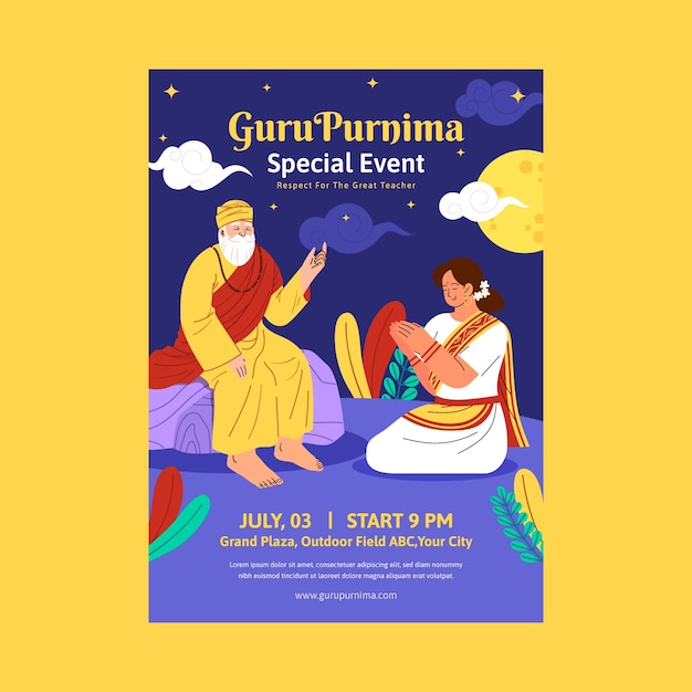 Flat vertical poster template for guru purnima