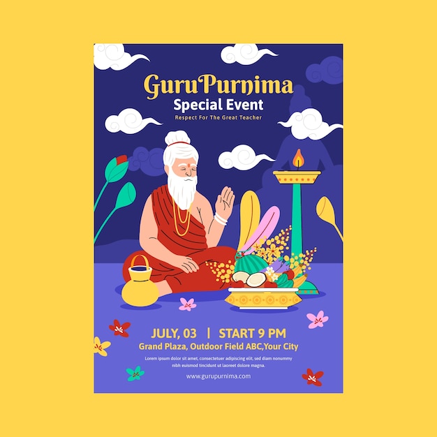 Free vector flat vertical poster template for guru purnima