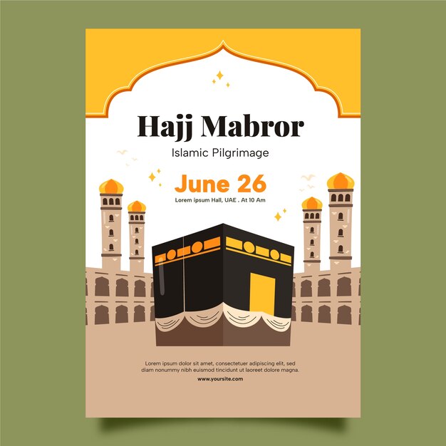 Flat vertical poster template for hajj islamic pilgrimage