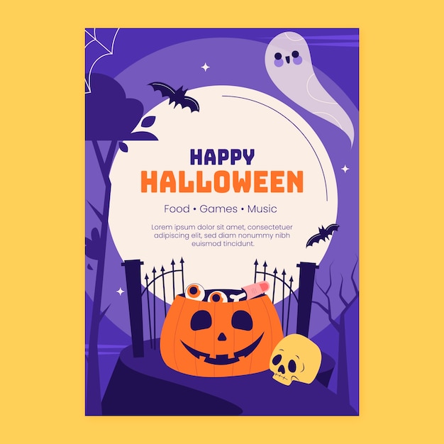 Flat vertical poster template for halloween season celebration