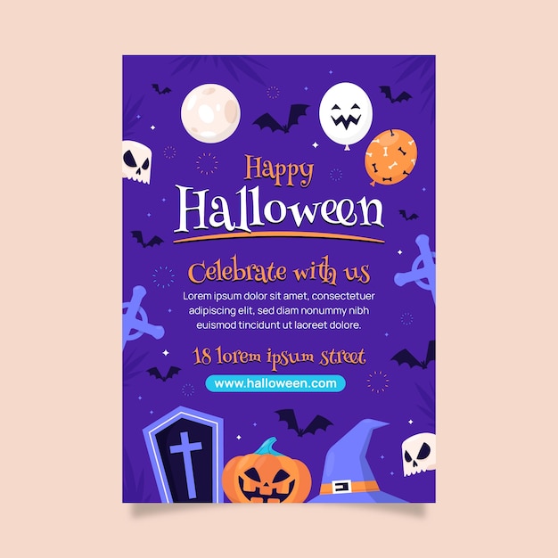 Flat vertical poster template for halloween season celebration