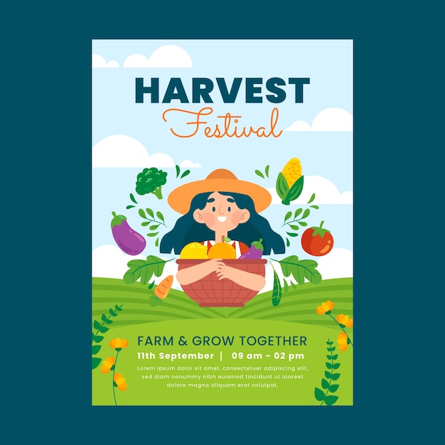 Flat vertical poster template for harvest festival celebration