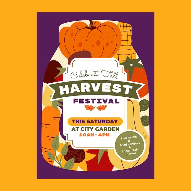 Flat vertical poster template for harvest festival celebration