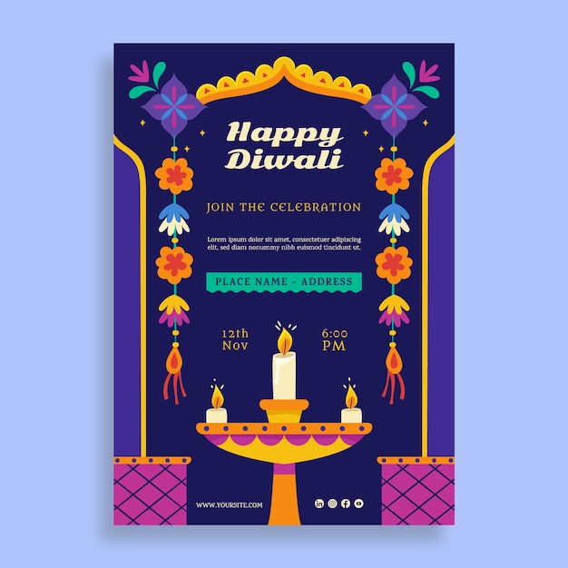 Free vector flat vertical poster template for hindu diwali festival celebration