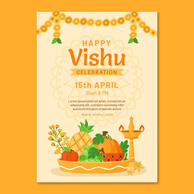 Flat vertical poster template for hindu vishu festival celebration