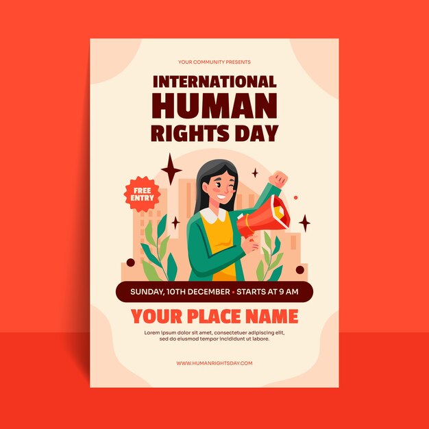 Flat vertical poster template for human rights day celebration