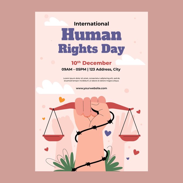 Flat vertical poster template for human rights day celebration