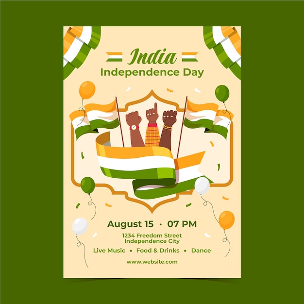 Free Vector flat vertical poster template for india independence day celebration