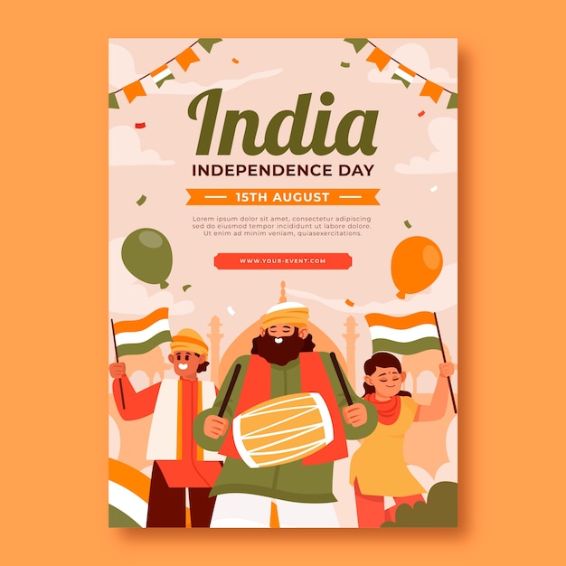 Flat vertical poster template for india independence day celebration