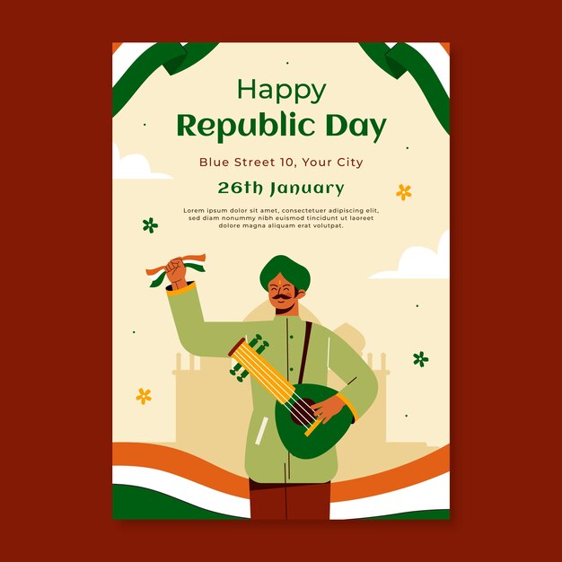 Free Vector flat vertical poster template for indian republic day celebration