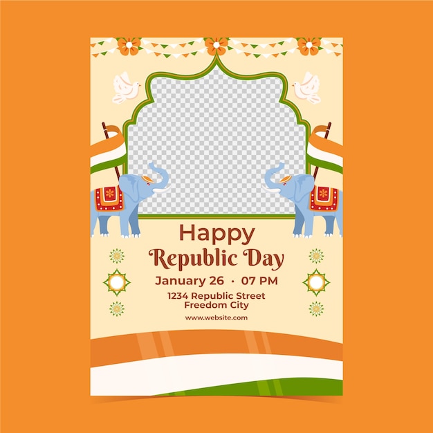 Free Vector flat vertical poster template for indian republic day holiday