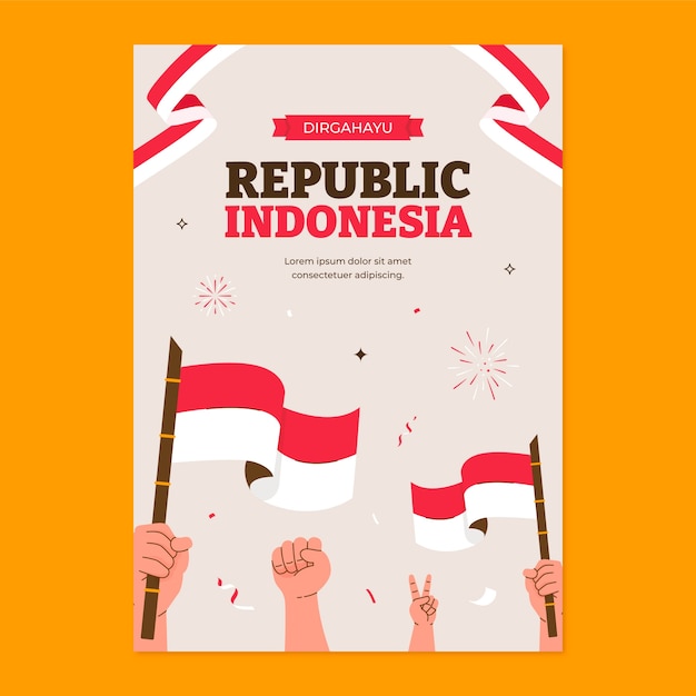 Free vector flat vertical poster template for indonesia independence day celebration