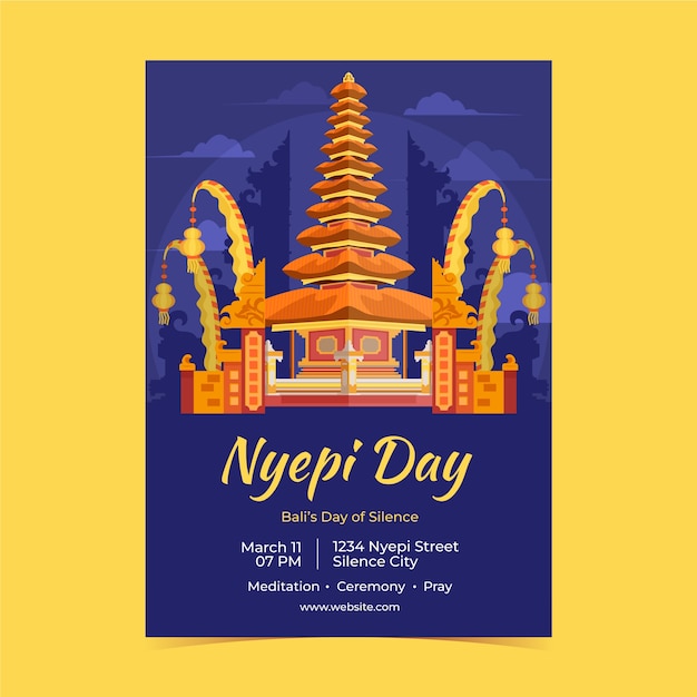 Flat vertical poster template for indonesian nyepi celebration