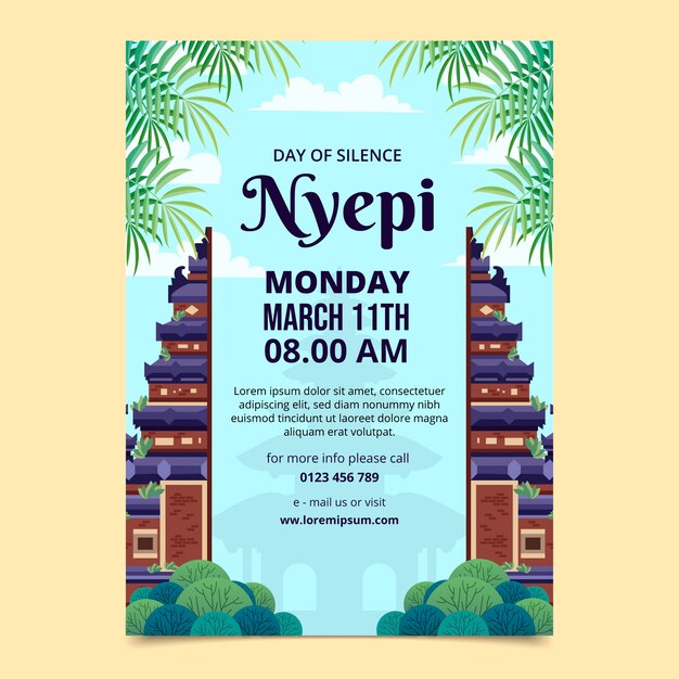 Flat vertical poster template for indonesian nyepi celebration