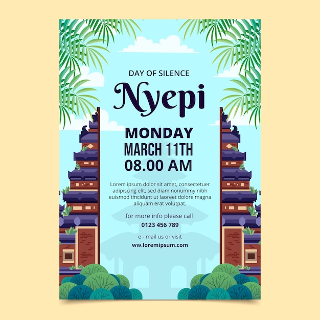 Flat vertical poster template for indonesian nyepi celebration