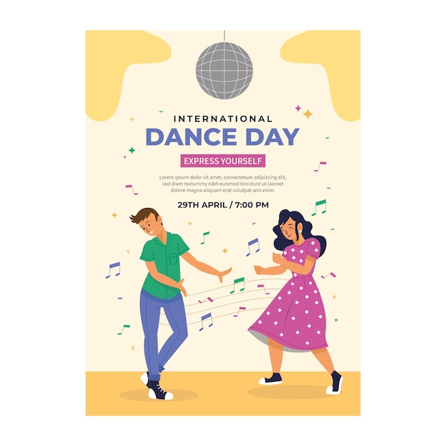 Flat vertical poster template for international dance day celebration