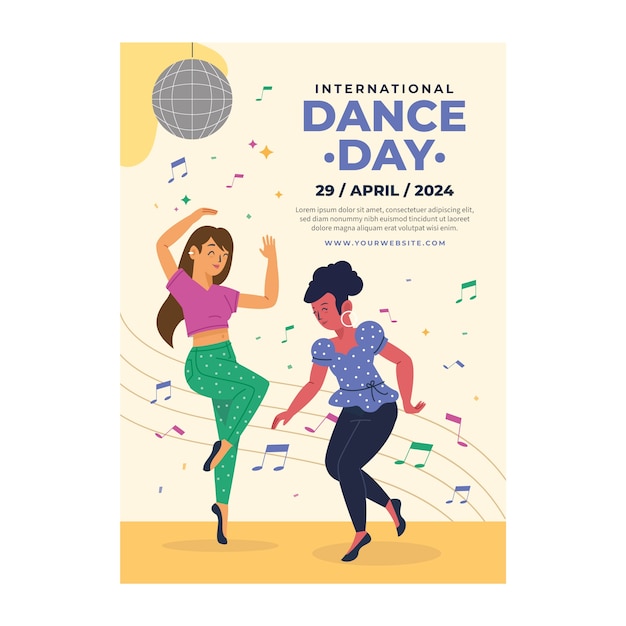 Flat vertical poster template for international dance day celebration