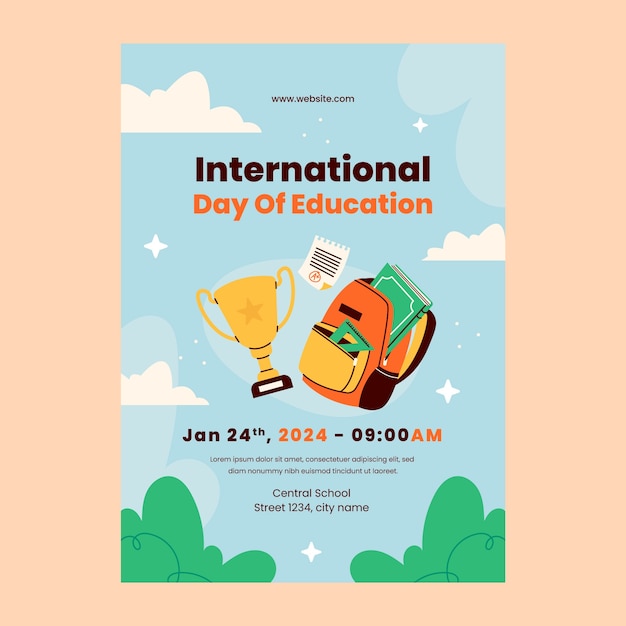 Flat vertical poster template for international day of education