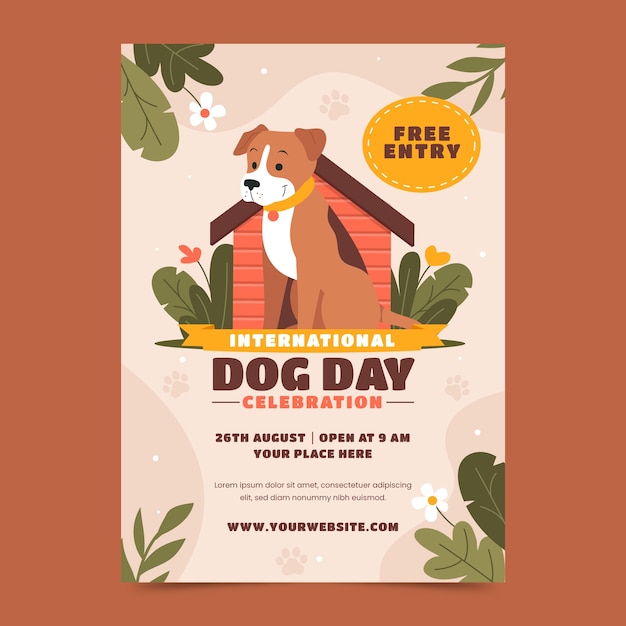 Free vector flat vertical poster template for international dog day celebration