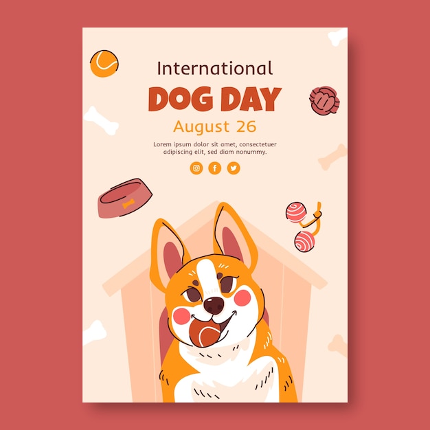 Flat vertical poster template for international dog day celebration