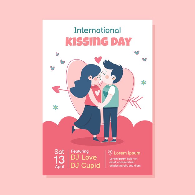 Flat vertical poster template for international kissing day