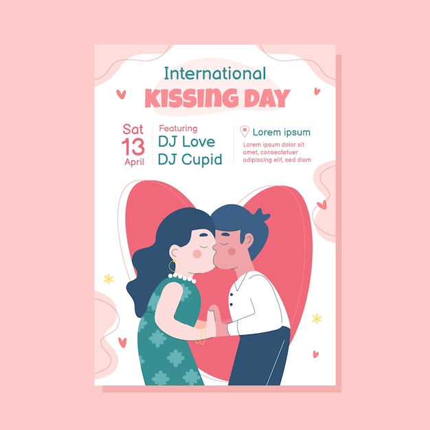 Flat vertical poster template for international kissing day