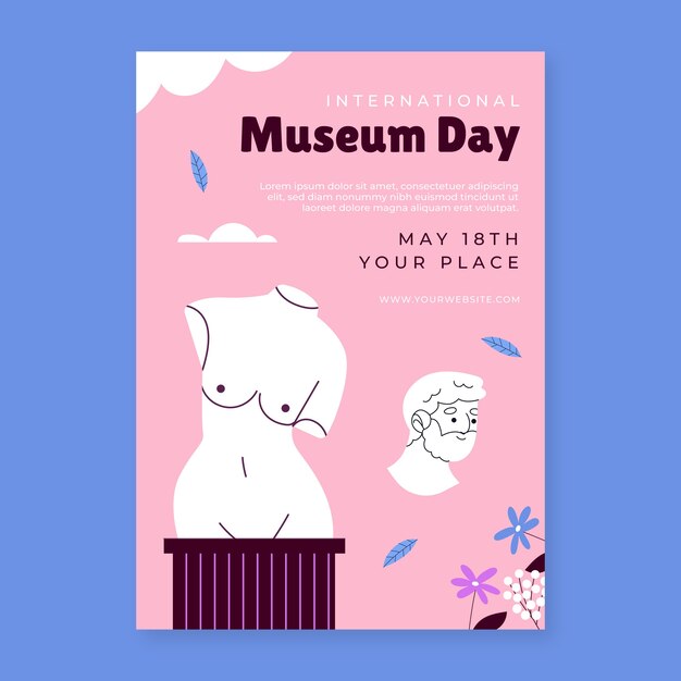 Flat vertical poster template for international museum day celebration