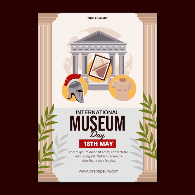 Flat vertical poster template for international museum day