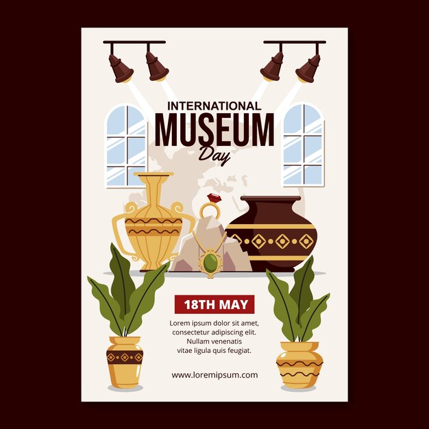 Flat vertical poster template for international museum day