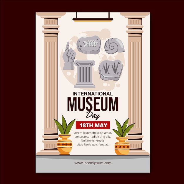 Flat vertical poster template for international museum day