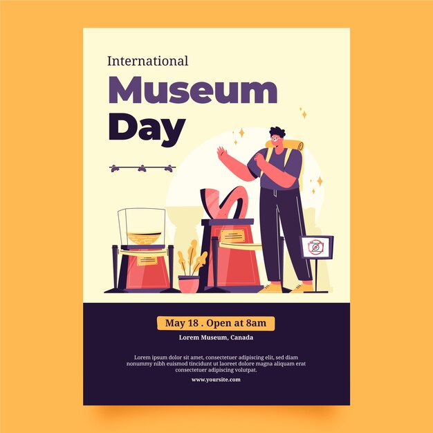 Flat vertical poster template for international museum day