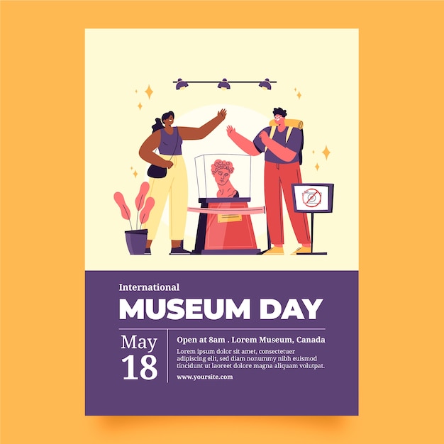 Flat vertical poster template for international museum day