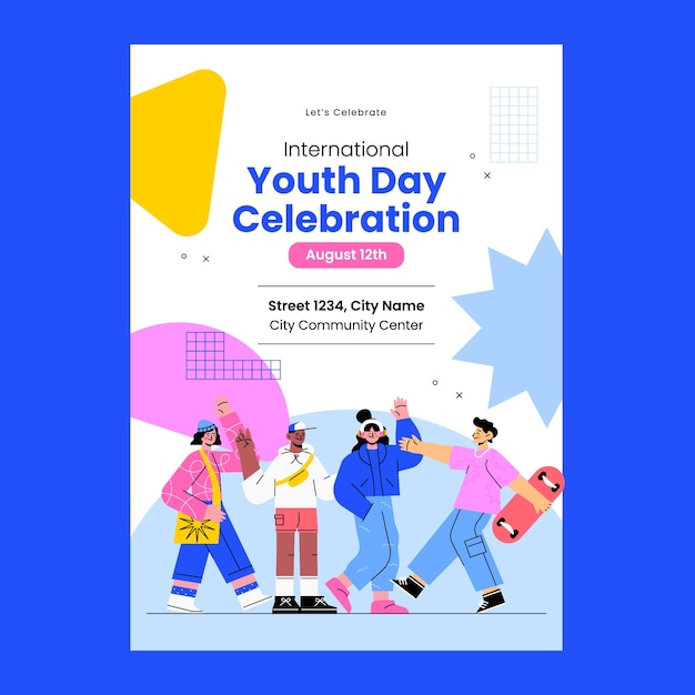 Flat vertical poster template for international youth day celebration