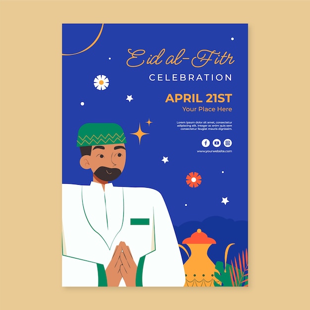 Free Vector flat vertical poster template for islamic eid al-fitr festival celebration