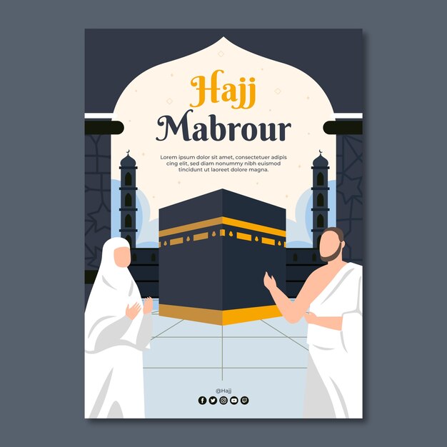 Flat vertical poster template for islamic hajj pilgrimage