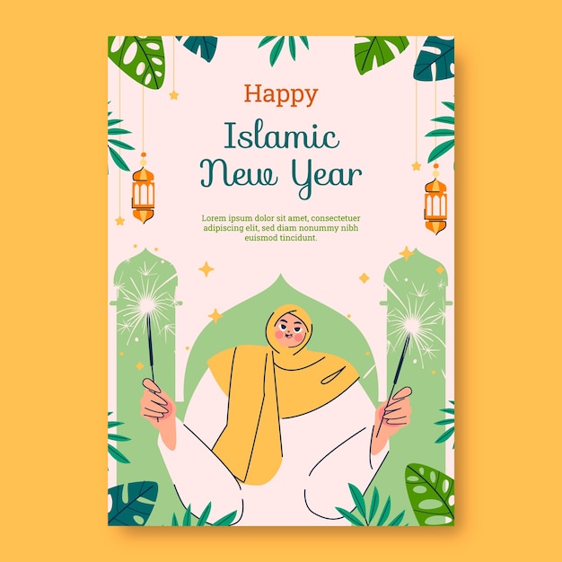 Free Vector flat vertical poster template for islamic new year celebration