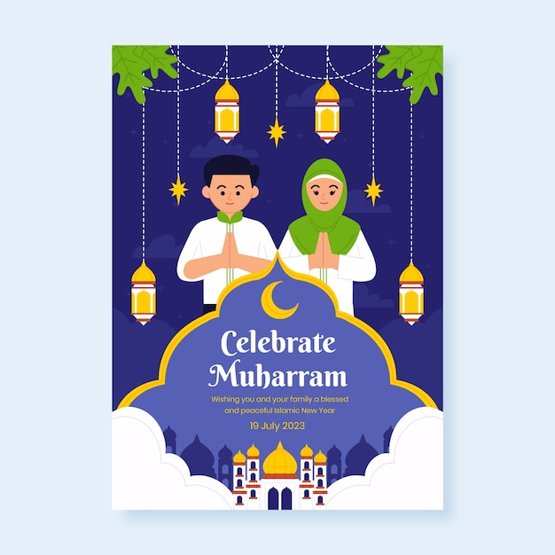 Flat vertical poster template for islamic new year celebration