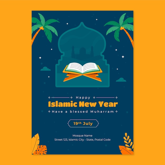 Free Vector flat vertical poster template for islamic new year celebration