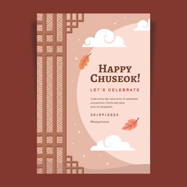 Flat vertical poster template for korean chuseok festival celebration