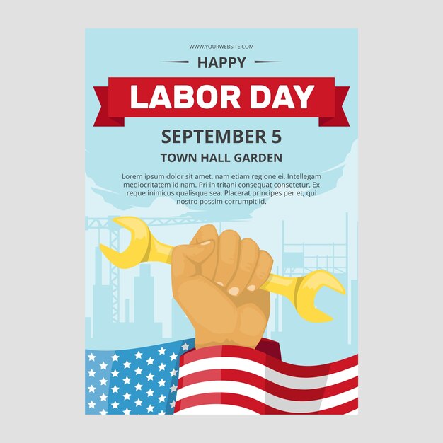 Flat vertical poster template for labor day celebration