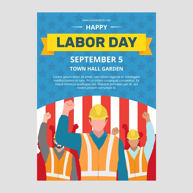 Flat vertical poster template for labor day celebration