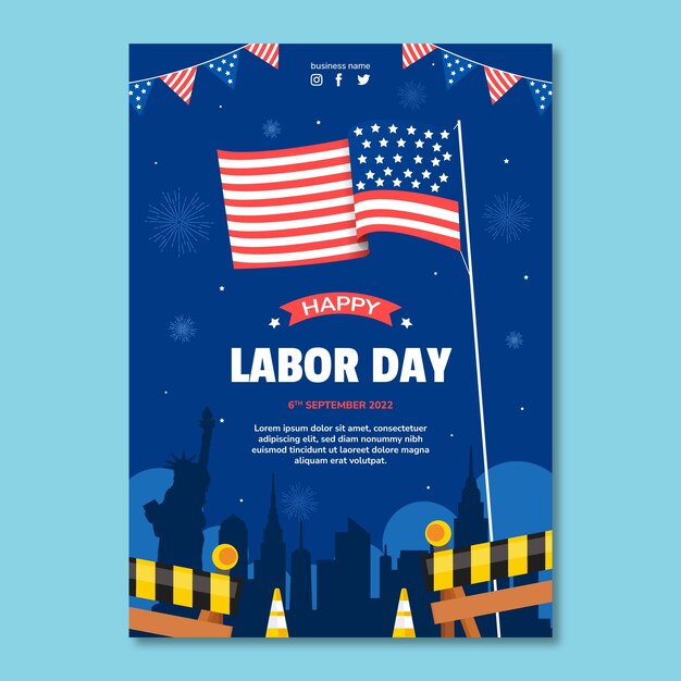 Flat vertical poster template for labor day celebration