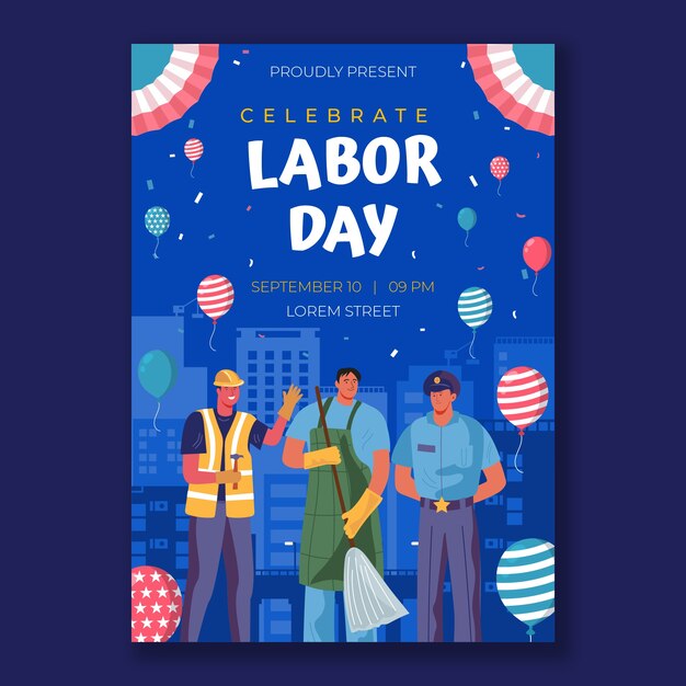 Flat vertical poster template for labor day celebration